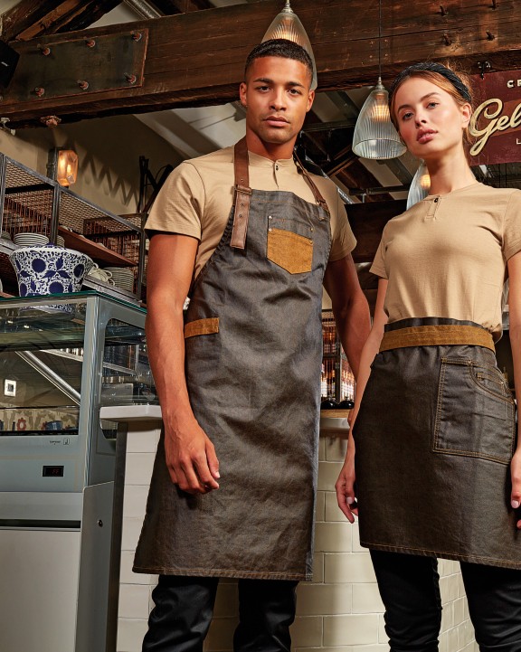 PREMIER Division - Waxed look denim bib apron with faux leather Schürze personalisierbar