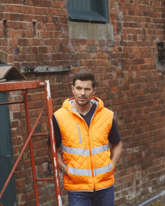 Jas YOKO Kensington - Hi-Vis bodywarmer met capuchon voor bedrukking &amp; borduring