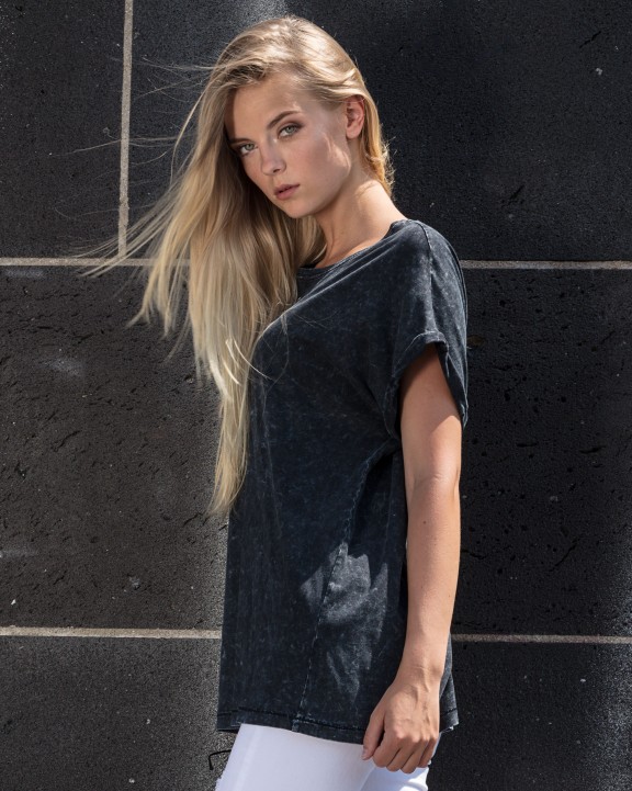 T-shirt personnalisable BUILD YOUR BRAND LADIES ACID WASHED EXTENDED SHOULDER TEE