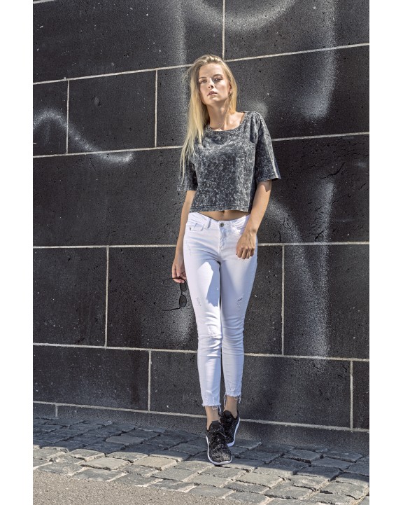 BUILD YOUR BRAND Ladies Acid Washed Cropped Tee T-Shirt personalisierbar