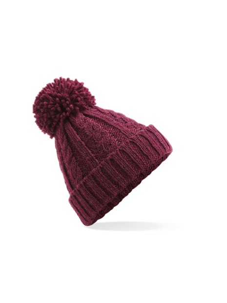 BEECHFIELD CABLE KNIT MELANGE BEANIE bordeaux personnalisable