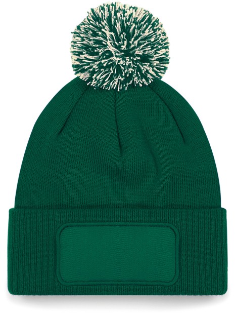 BEECHFIELD Bonnet à pompon patch Snowstar® Bottle Green/Off White personnalisable