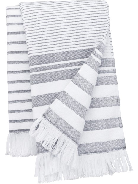 KARIBAN Fouta rayée avec franges white / smoke stripe personnalisable