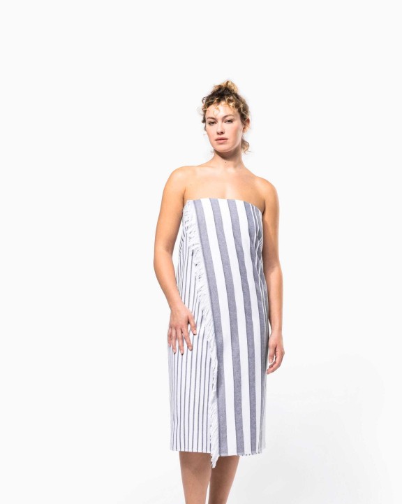 Produit éponge personnalisable KARIBAN Fouta rayée avec franges
