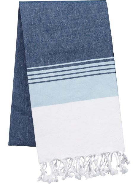 KARIBAN Fouta à rayures denim / sky blue stripe personnalisable
