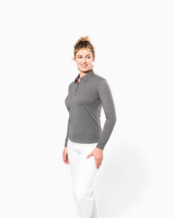 KARIBAN Langarm-Polohemd für Damen aus Jersey Poloshirt personalisierbar