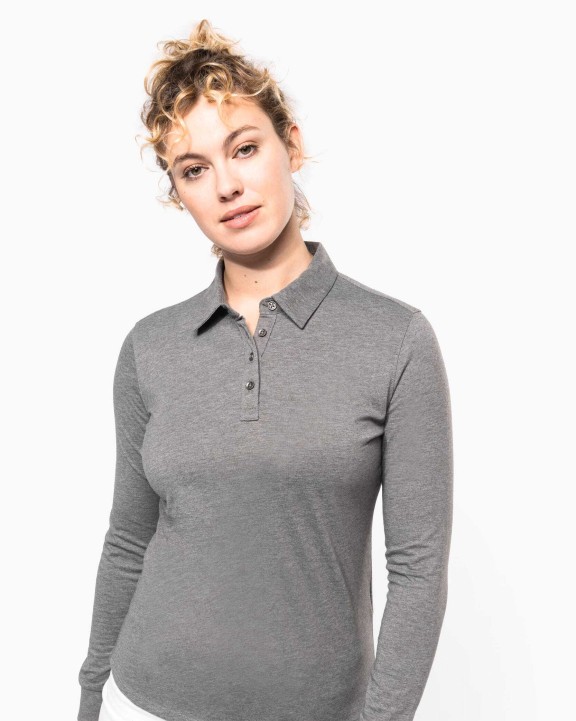 KARIBAN Langarm-Polohemd für Damen aus Jersey Poloshirt personalisierbar