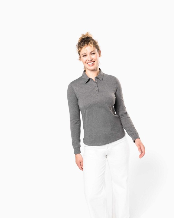 KARIBAN Langarm-Polohemd für Damen aus Jersey Poloshirt personalisierbar