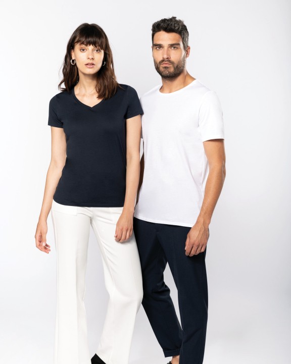 KARIBAN Damen-T-Shirt Supima® mit V-Ausschnitt und kurzen Ärmeln T-Shirt personalisierbar