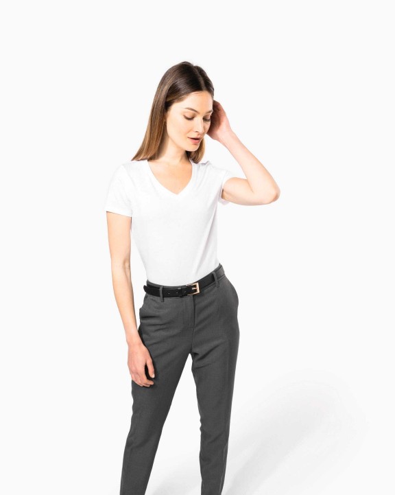 KARIBAN Damen-T-Shirt Supima® mit V-Ausschnitt und kurzen Ärmeln T-Shirt personalisierbar