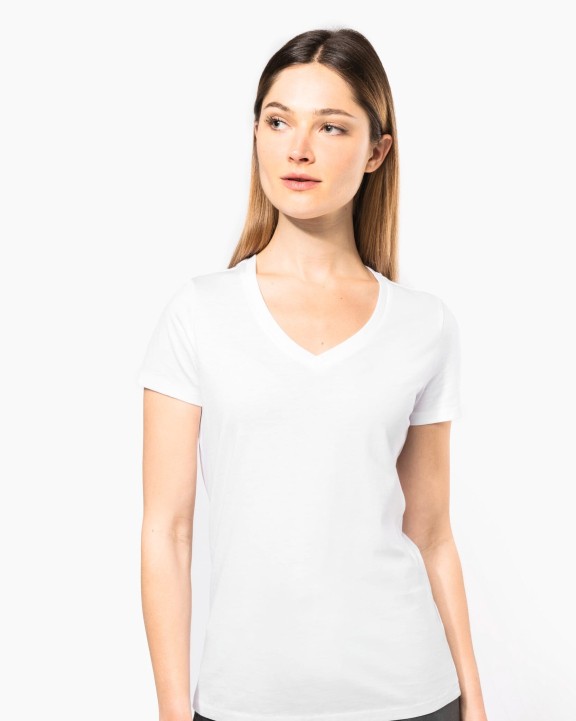 KARIBAN Damen-T-Shirt Supima® mit V-Ausschnitt und kurzen Ärmeln T-Shirt personalisierbar