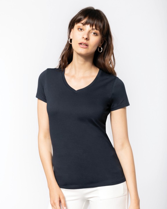 T-shirt KARIBAN Dames-t-shirt Supima® V-hals korte mouwen voor bedrukking &amp; borduring