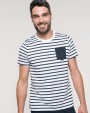 KARIBAN Gestreiftes Kurzarm-T-Shirt im Marine-Stil mit Tasche T-Shirt personalisierbar