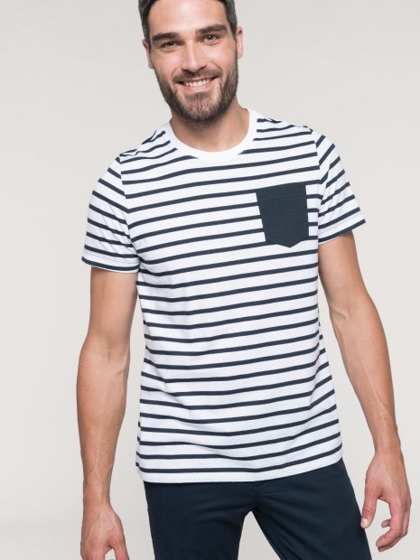 T-Shirts à personnaliser KARIBAN T-shirt rayé marin avec poche manches courtes homme 