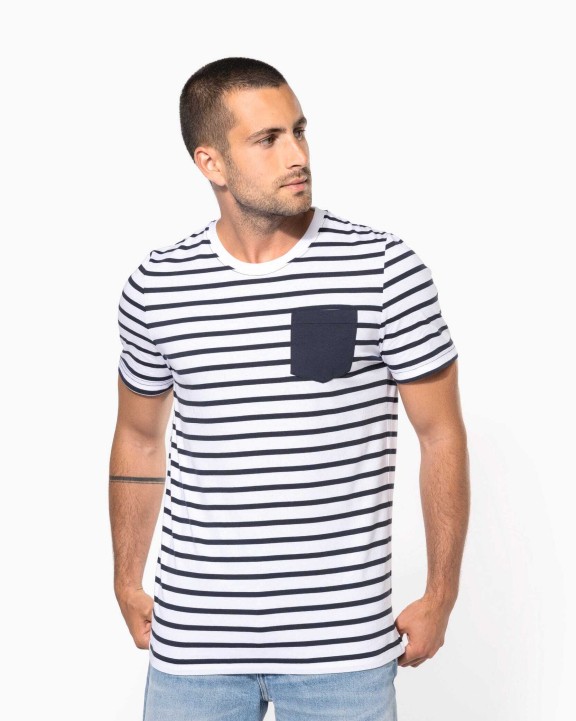 T-shirt KARIBAN Gestreept T-shirt met zak en korte mouwen voor bedrukking &amp; borduring