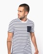 KARIBAN Gestreiftes Kurzarm-T-Shirt im Marine-Stil mit Tasche T-Shirt personalisierbar