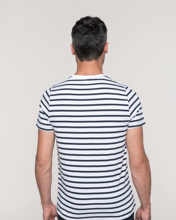 KARIBAN Gestreiftes Kurzarm-T-Shirt im Marine-Stil mit Tasche T-Shirt personalisierbar