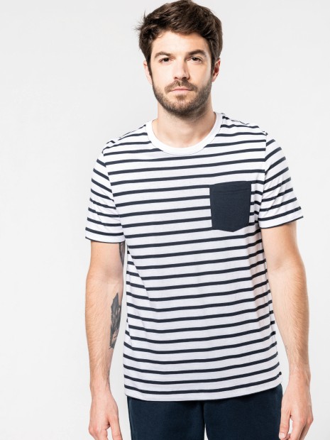 T-Shirts à personnaliser KARIBAN T-shirt rayé marin avec poche manches courtes homme 