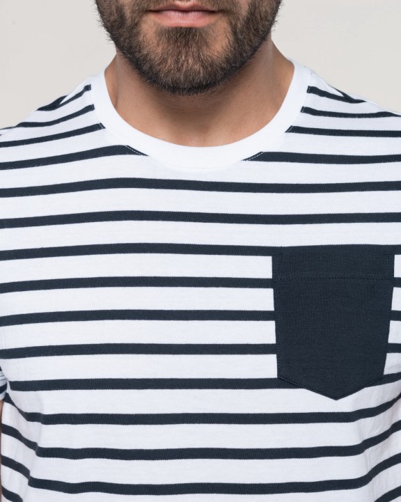 KARIBAN Gestreiftes Kurzarm-T-Shirt im Marine-Stil mit Tasche T-Shirt personalisierbar