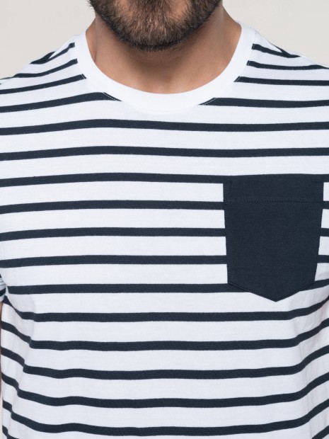 T-Shirts à personnaliser KARIBAN T-shirt rayé marin avec poche manches courtes homme 