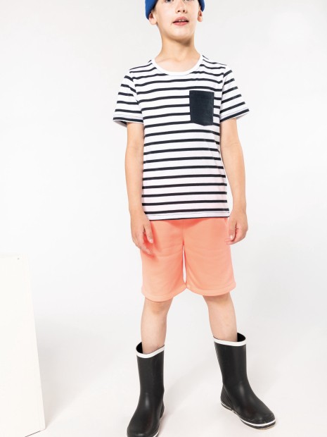 T-Shirts à personnaliser KARIBAN T-shirt rayé marin avec poche manches courtes enfant 