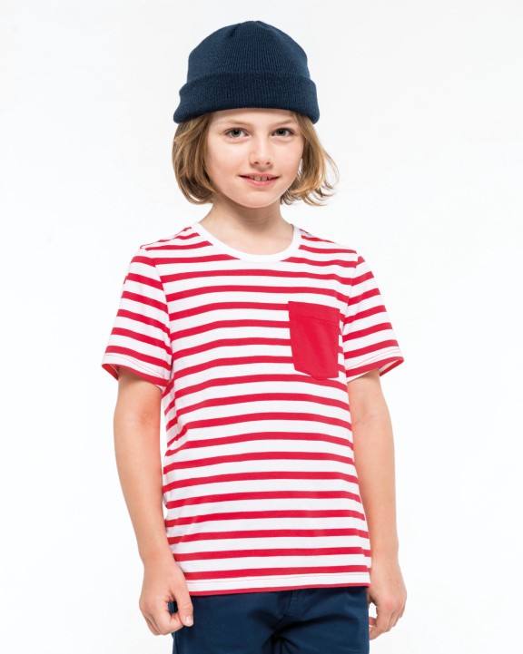 T-shirt personnalisable KARIBAN T-shirt rayé marin avec poche manches courtes enfant