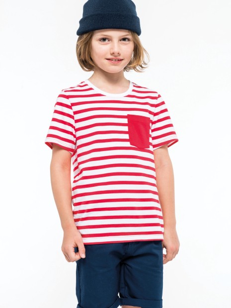 T-Shirts à personnaliser KARIBAN T-shirt rayé marin avec poche manches courtes enfant 