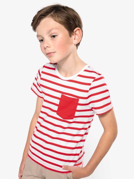 T-Shirts à personnaliser KARIBAN T-shirt rayé marin avec poche manches courtes enfant 