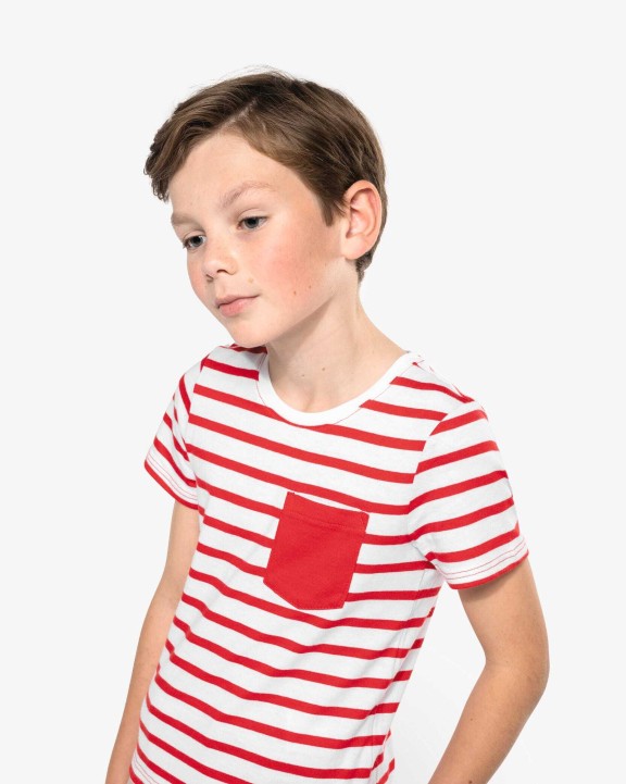 T-shirt personnalisable KARIBAN T-shirt rayé marin avec poche manches courtes enfant