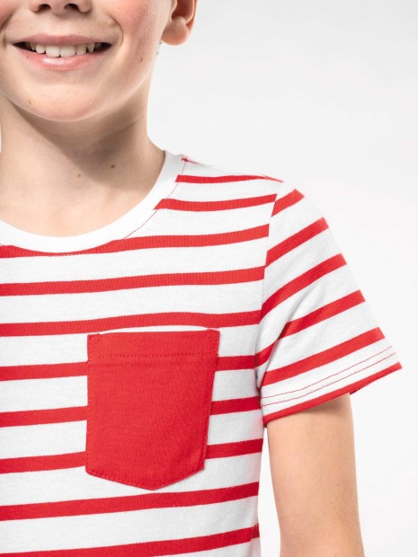 T-Shirts à personnaliser KARIBAN T-shirt rayé marin avec poche manches courtes enfant 