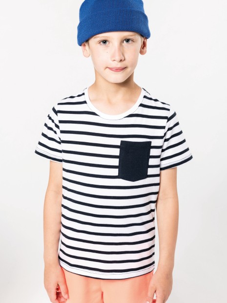 T-Shirts à personnaliser KARIBAN T-shirt rayé marin avec poche manches courtes enfant 