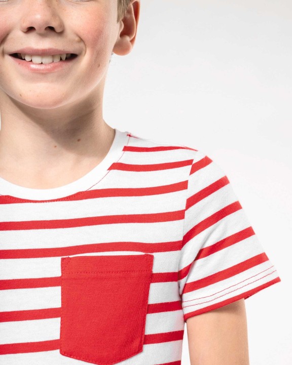 KARIBAN Gestreiftes Kurzarm-T-Shirt mit Tasche für Kinder im Marine-Stil T-Shirt personalisierbar