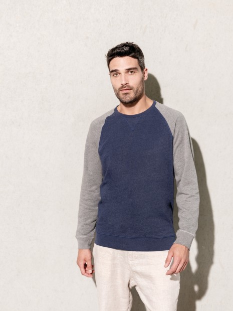Sweat-shirts à personnaliser KARIBAN Sweat-shirt French Terry Bio bicolore col rond manches raglan homme 