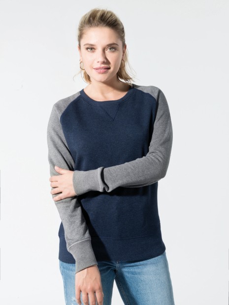 Sweat-shirts à personnaliser KARIBAN Sweat-shirt French Terry Bio bicolore col rond manches raglan femme 