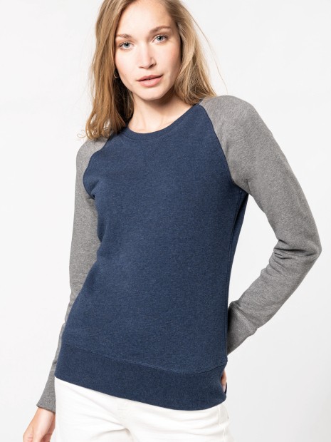 Sweat-shirts à personnaliser KARIBAN Sweat-shirt French Terry Bio bicolore col rond manches raglan femme 