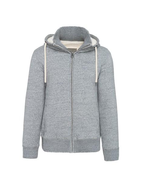 KARIBAN Veste vintage molleton doublée sherpa homme slub grey heather personnalisable