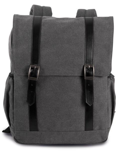 KIMOOD Sac à dos en toile à rabat gris foncé délavé personnalisable