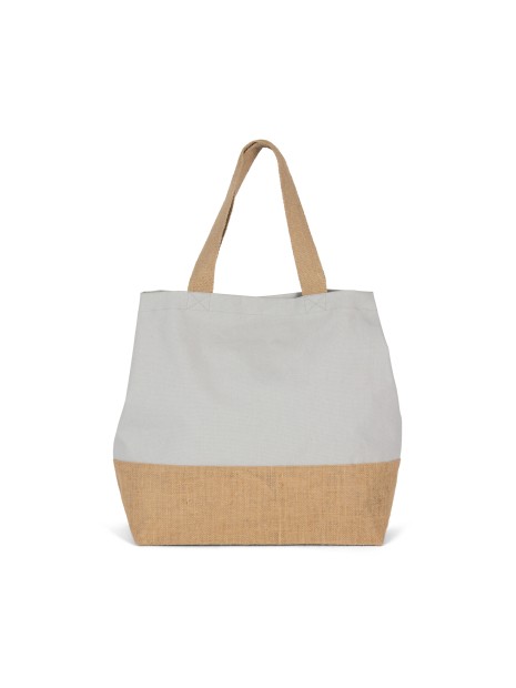 KIMOOD Sac shopping en toiles de coton et jute snow grey / natural personnalisable