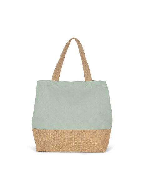 KIMOOD Sac shopping en toiles de coton et jute sage / natural personnalisable