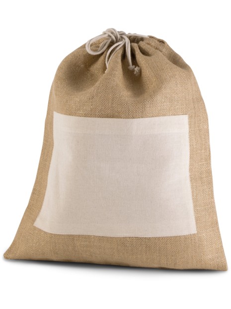 KIMOOD Sac en toile de jute avec cordelettes natural / gold personnalisable