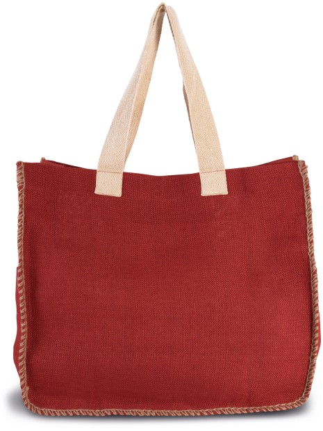 KIMOOD Sac en jute avec coutures contrastées arandano red / natural personnalisable