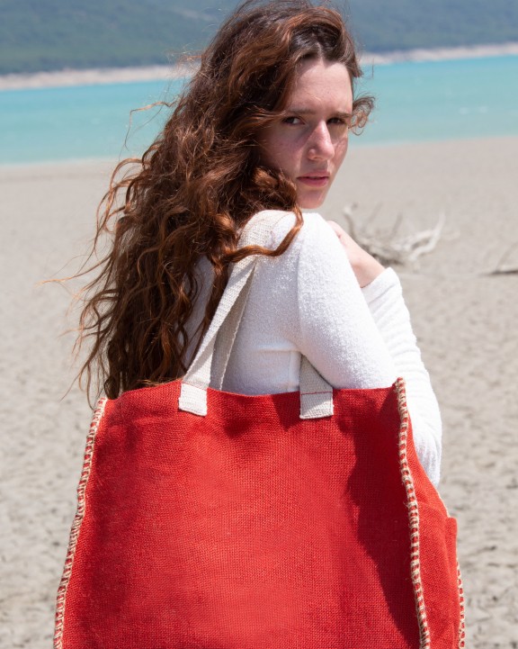 Tote bag KIMOOD Zak van jute met contrasterende naad voor bedrukking &amp; borduring