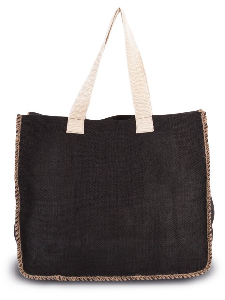 KIMOOD Sac en jute avec coutures contrastées noir/naturel personnalisable