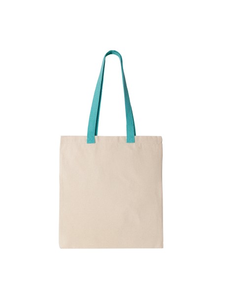 KIMOOD Sac shopping plat en toile avec poignées contrastées natural / surf blue personnalisable