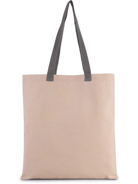 KIMOOD Sac shopping plat en toile avec poignées contrastées natural / steel grey personnalisable