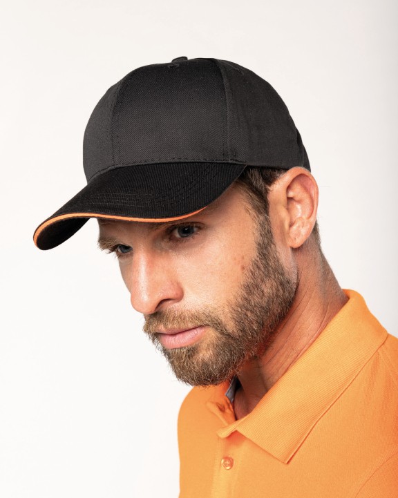 WK. DESIGNED TO WORK 6-Panel-Cap mit Kontrast-Sandwichschirm OEKO-TEX® STANDARD 100 Kappe personalisierbar