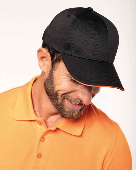 WK. DESIGNED TO WORK 6-Panel-Cap mit Kontrast-Sandwichschirm OEKO-TEX® STANDARD 100 Kappe personalisierbar