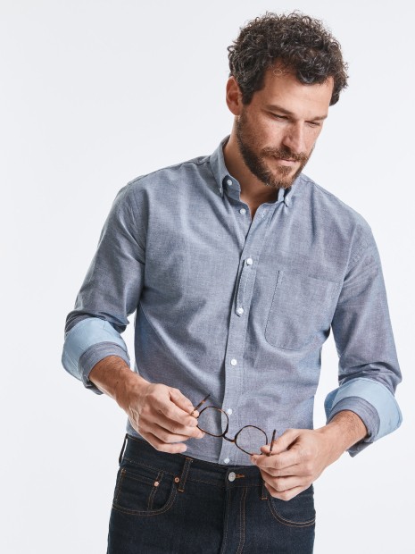 Chemises à personnaliser RUSSELL Chemise Oxford lavée manches longues 