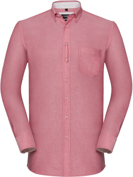 RUSSELL Chemise Oxford lavée manches longues oxford red/cream personnalisable