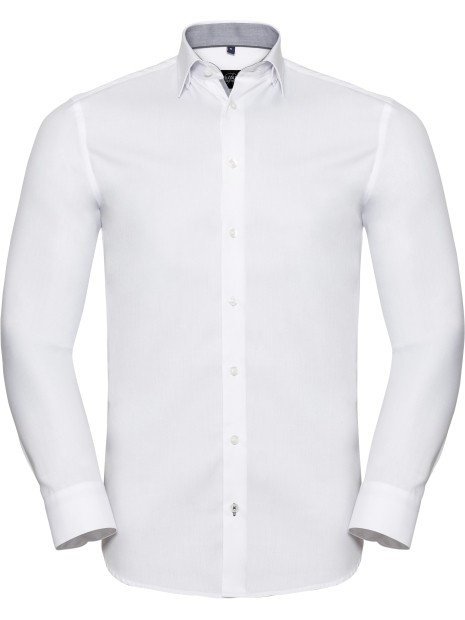 RUSSELL Chemise à motifs chevrons manches longues white/silver/convoy grey personnalisable